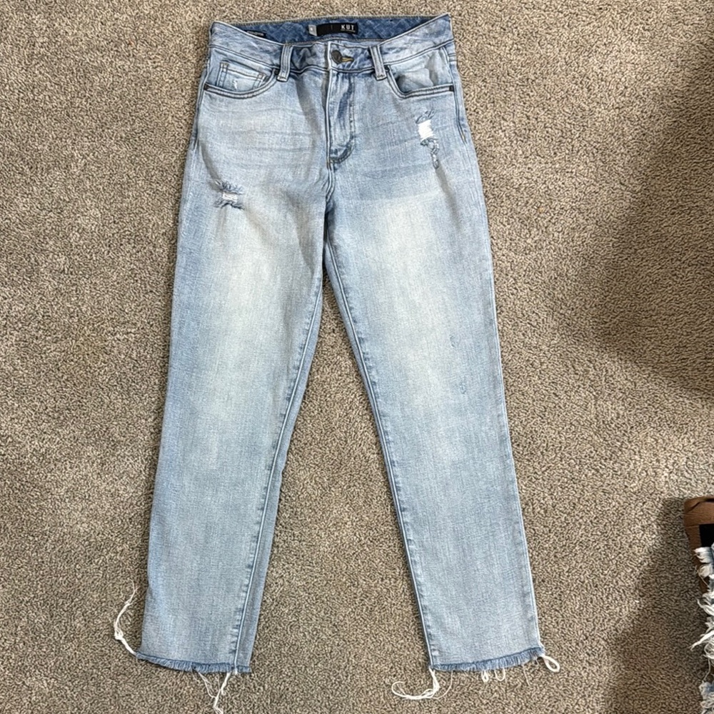 Light Blue Distressed Women's Jeans High Rise Ankle Straight Leg Reese